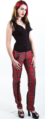 Punkové kalhoty dlouhé unisex z červeného tartanu