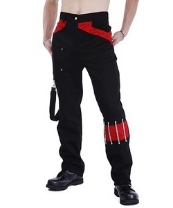Punkové kalhoty dlouhé unisex s červenými detaily