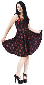 Rockabilly šaty dámské krátké s granáty a mašlemi