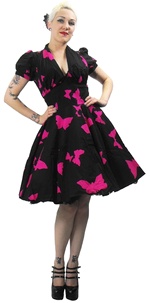 Rockabilly šaty dámské krátké s růžovými motýlky