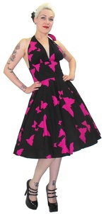 Rockabilly šaty dámské krátké s růžovými motýlky