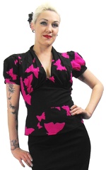 Rockabilly top dámský s růžovými motýlky