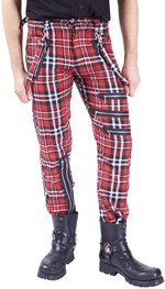 Punkové kalhoty pánské dlouhé červený tartan