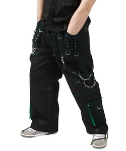 Gotické kalhoty pánské dlouhé se zeleným prošitím