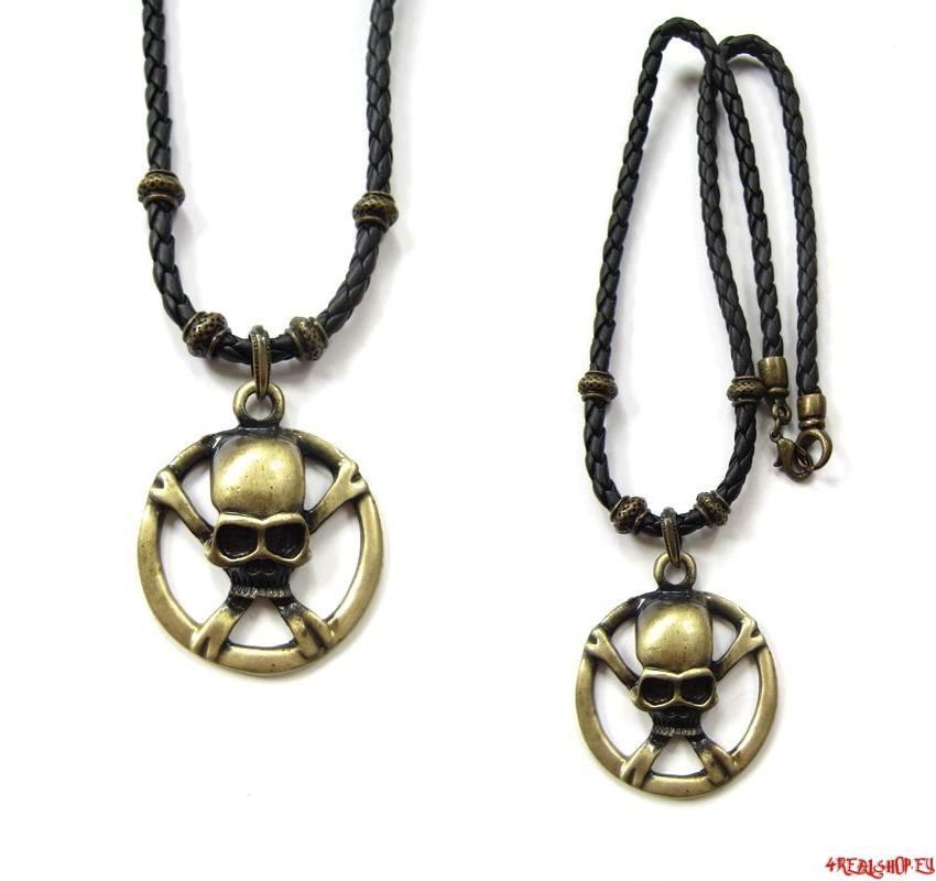 Přívěsek se šňůrkou - Skull in Circle