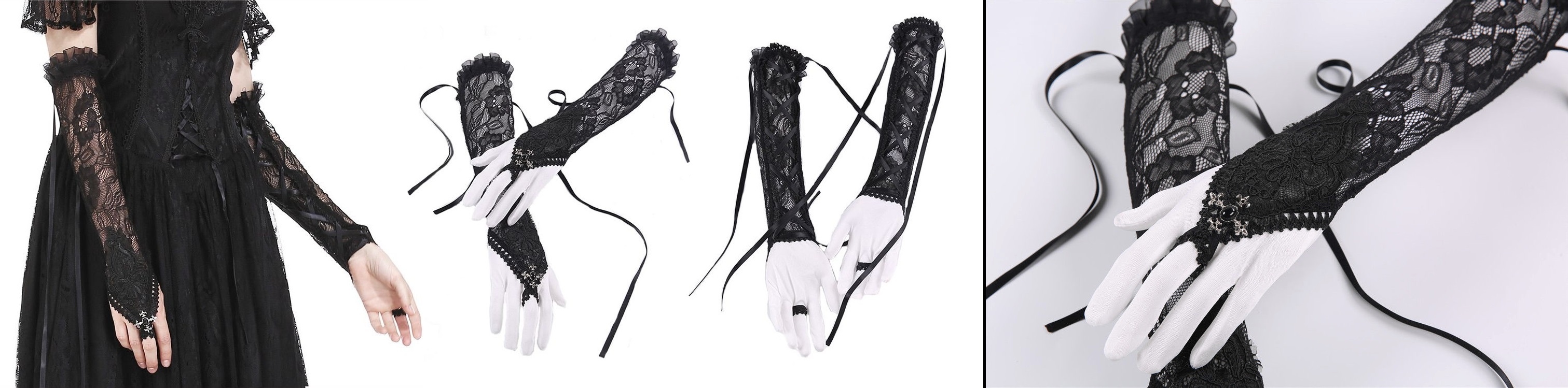 Gotické krajkové rukavice dlouhé s křížky