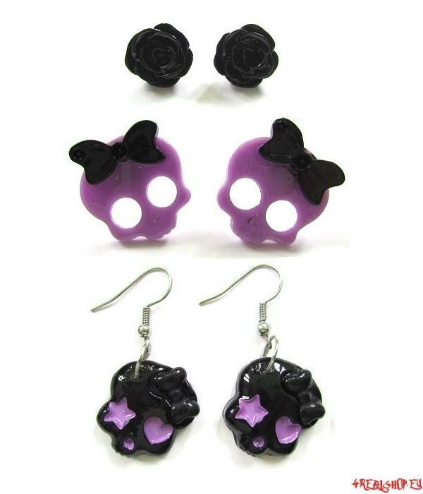 Náušnice Rose & Skulls fialové