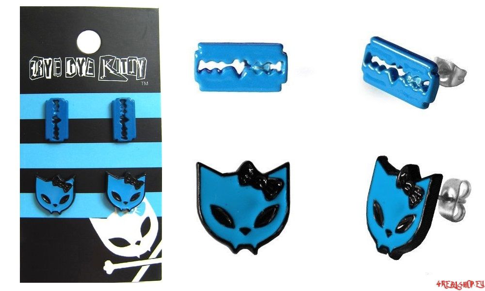Náušnice Kitty & Razor Blade modré