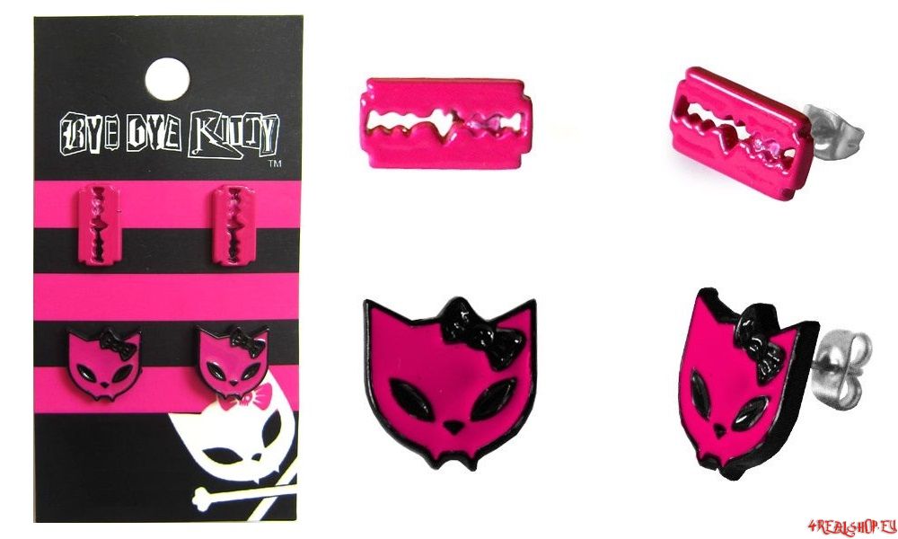 Náušnice Kitty & Razor Blade růžové