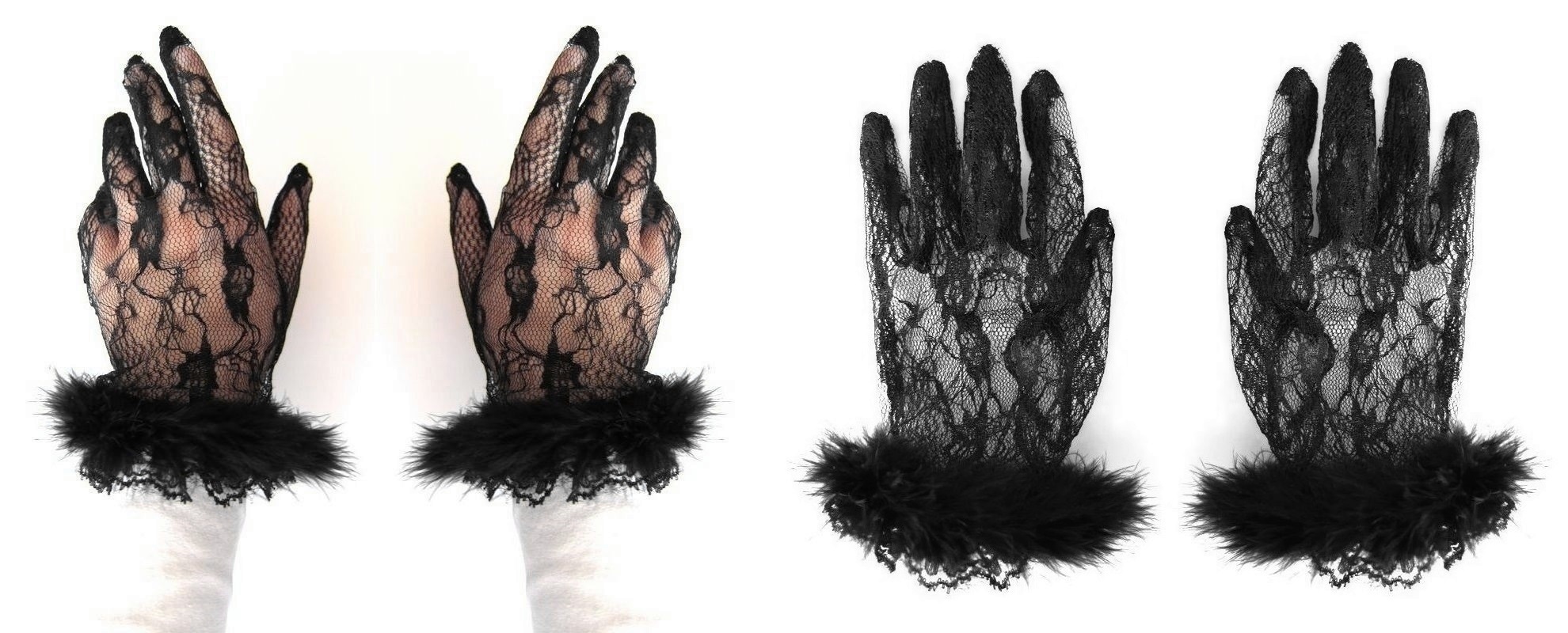 Gotické celoprsté krajkové rukavice s peřím