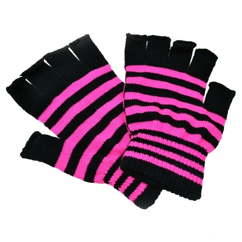 Gotické rukavice s proužkem růžovo-černé