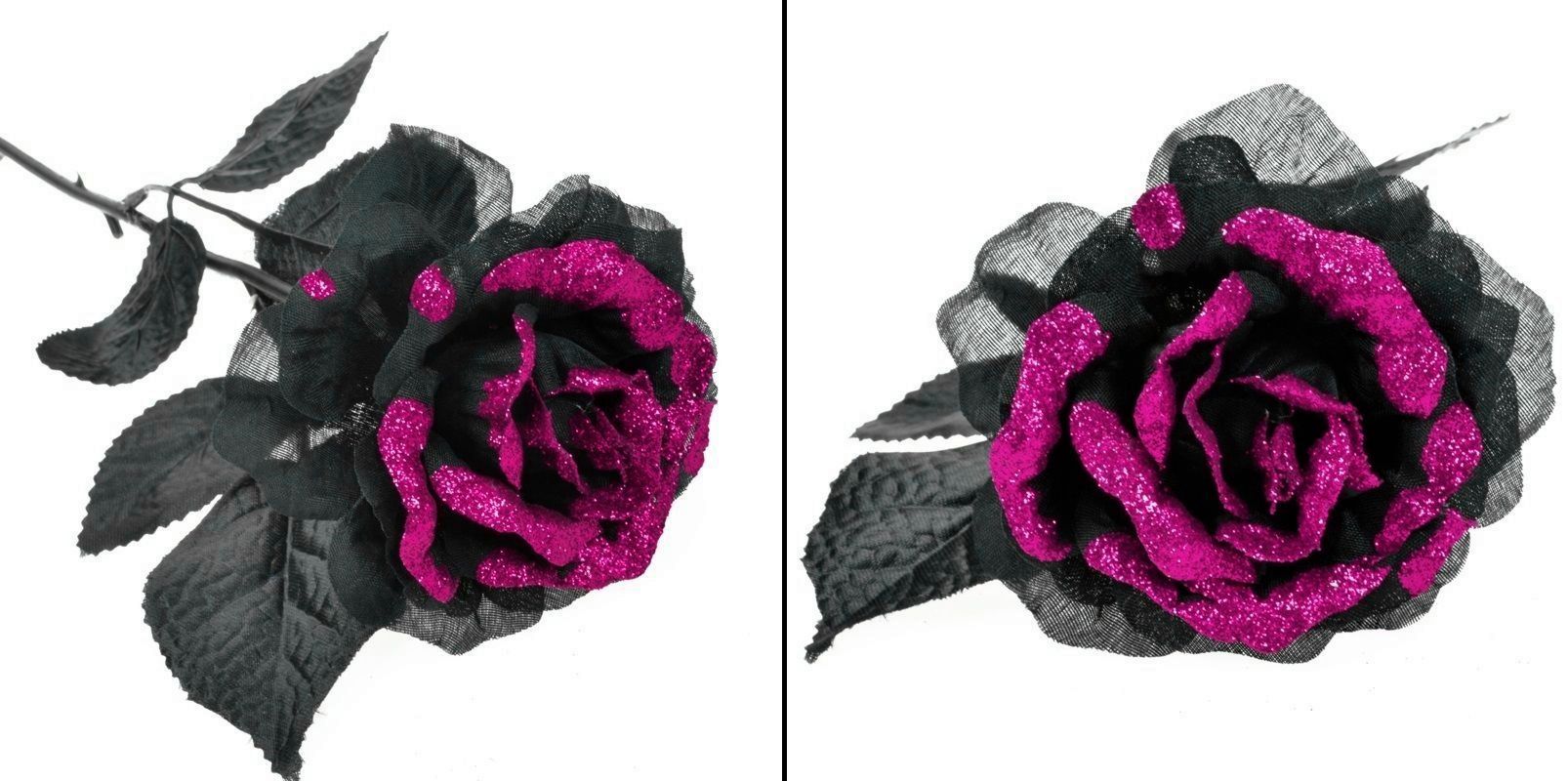 Gotická růže růžovo-černá s glitry