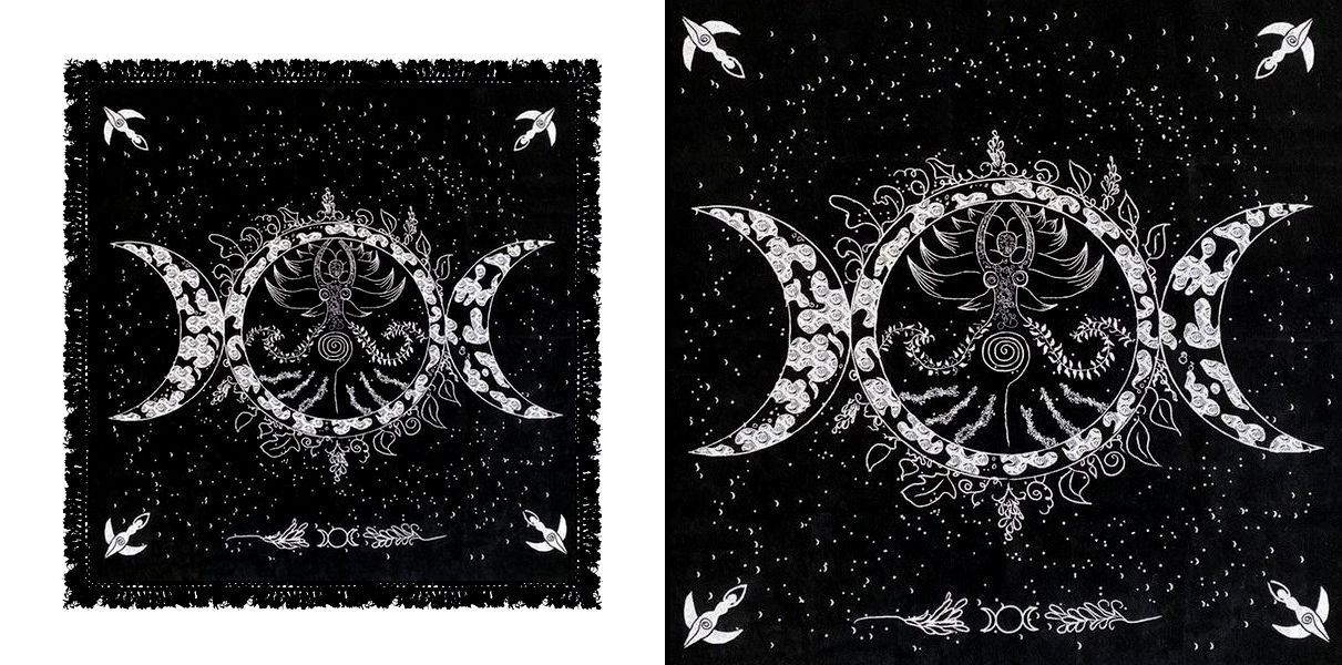 Oltářní ubrus s třásněmi Triple Goddess Moon Phase