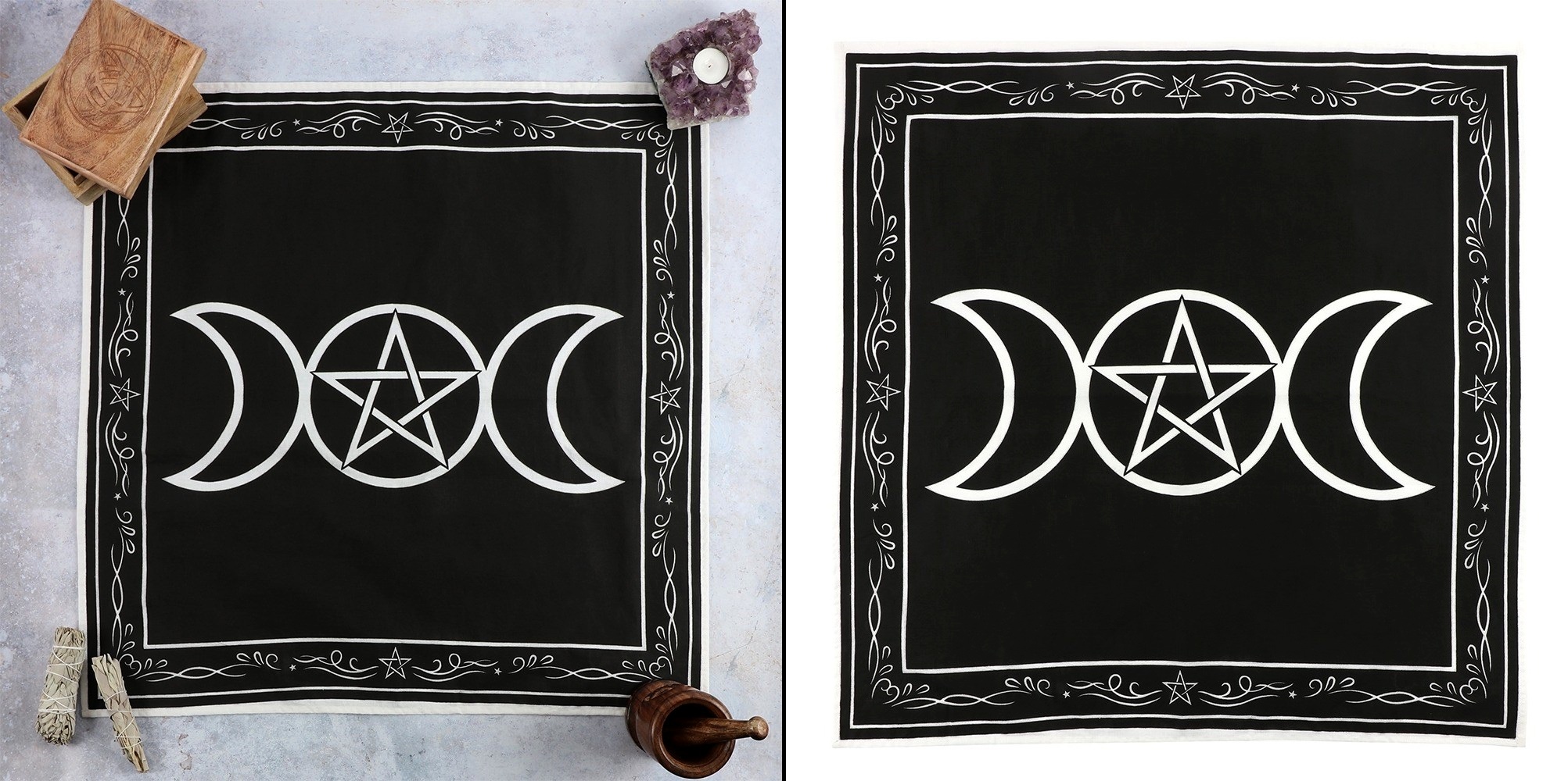 Oltářní ubrus černý Triple Moon Pentagram