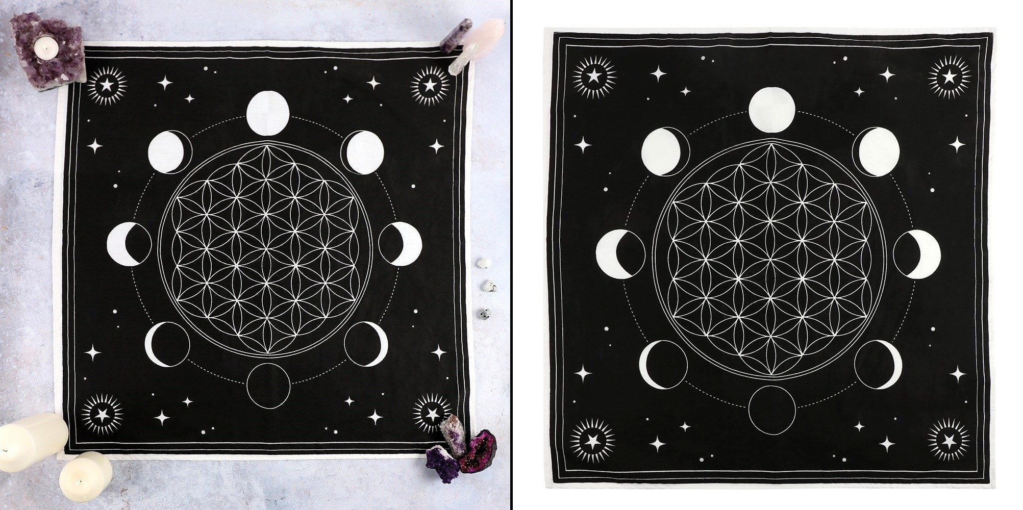 Oltářní ubrus černý Moon Phase Flower Of Life