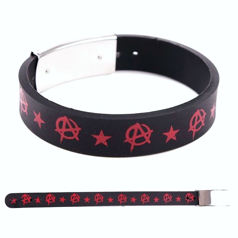 Náramek gumový s anarchy symboly a hvězdami
