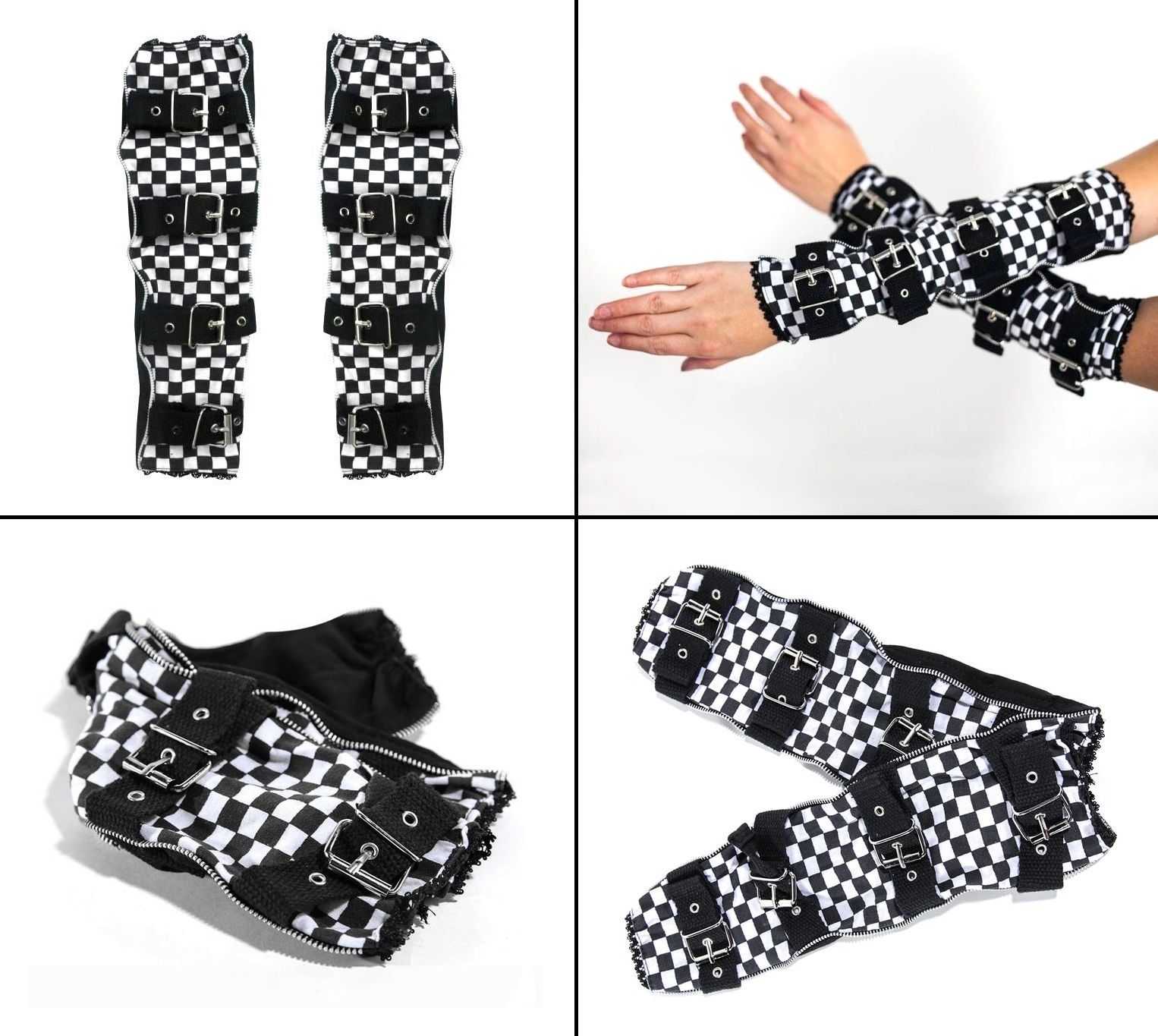 Návleky s přezkami černo-bílá šachovnice