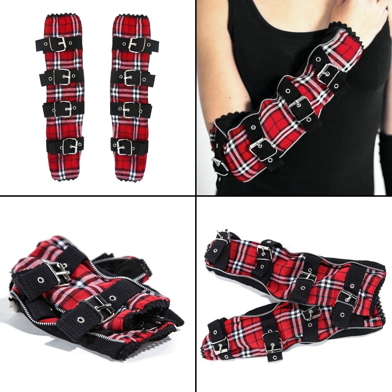 Návleky s přezkami červený tartan