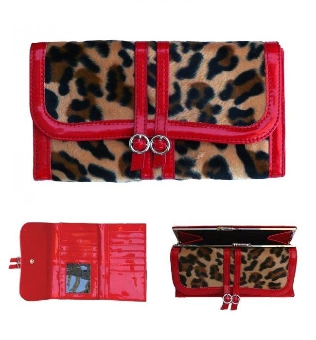 Peněženka leopard s červeným lemováním