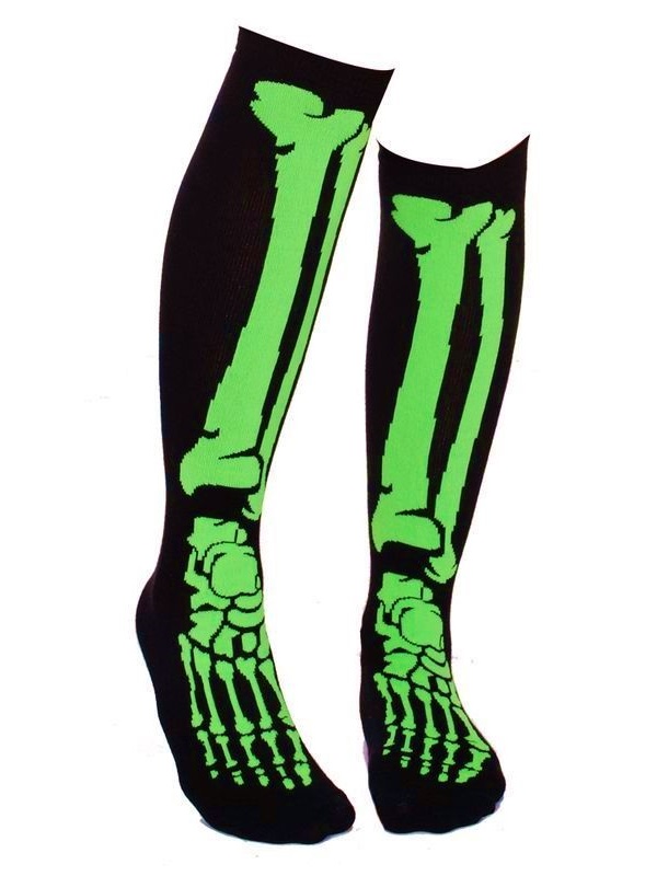 Gotické podkolenky Skeleton zelené
