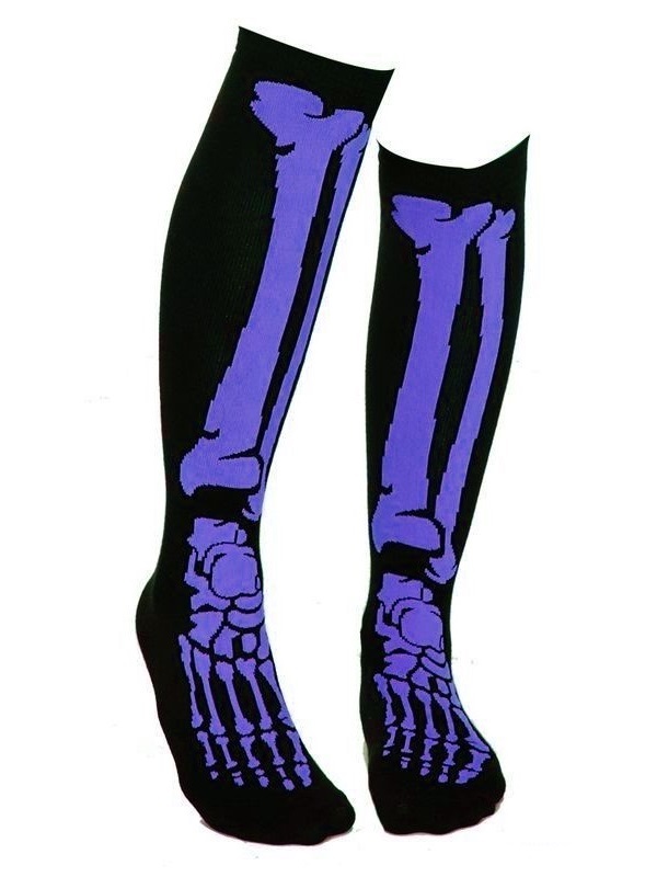 Gotické podkolenky Skeleton Purple