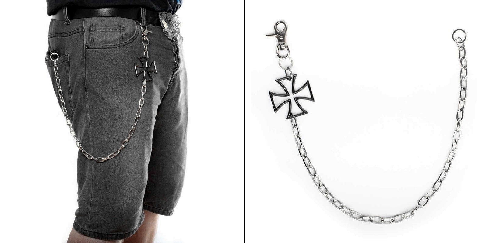 Řetěz na kalhoty s antracitovým železným křížem