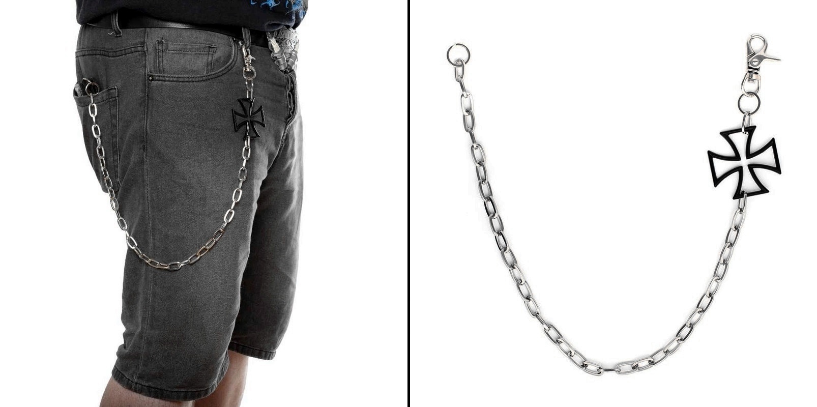 Řetěz na kalhoty s černým železným křížem