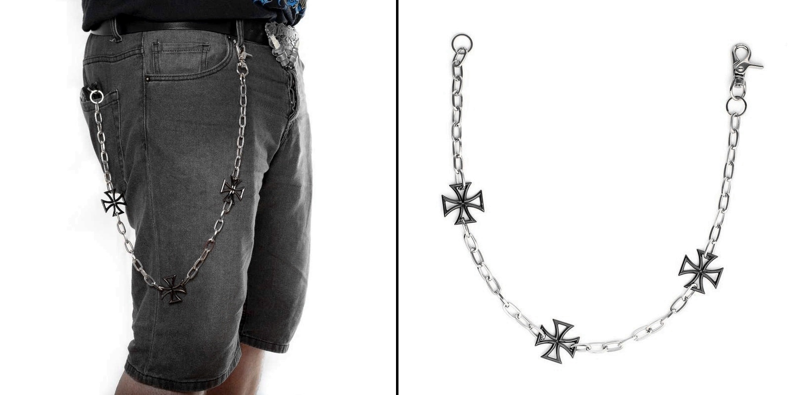 Řetěz na kalhoty s antracitovými železnými kříži