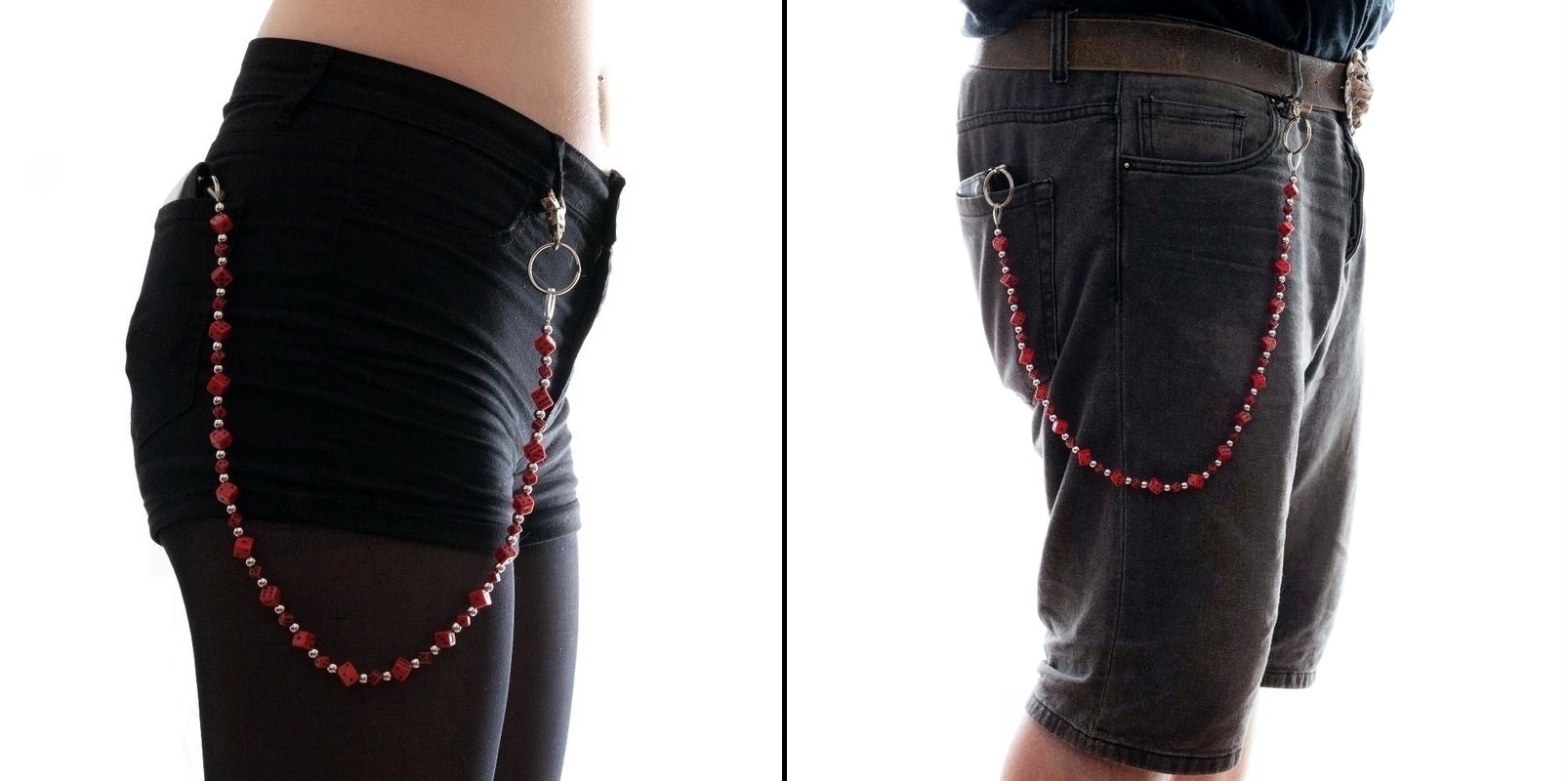 Řetěz na kalhoty s červenými kostkami