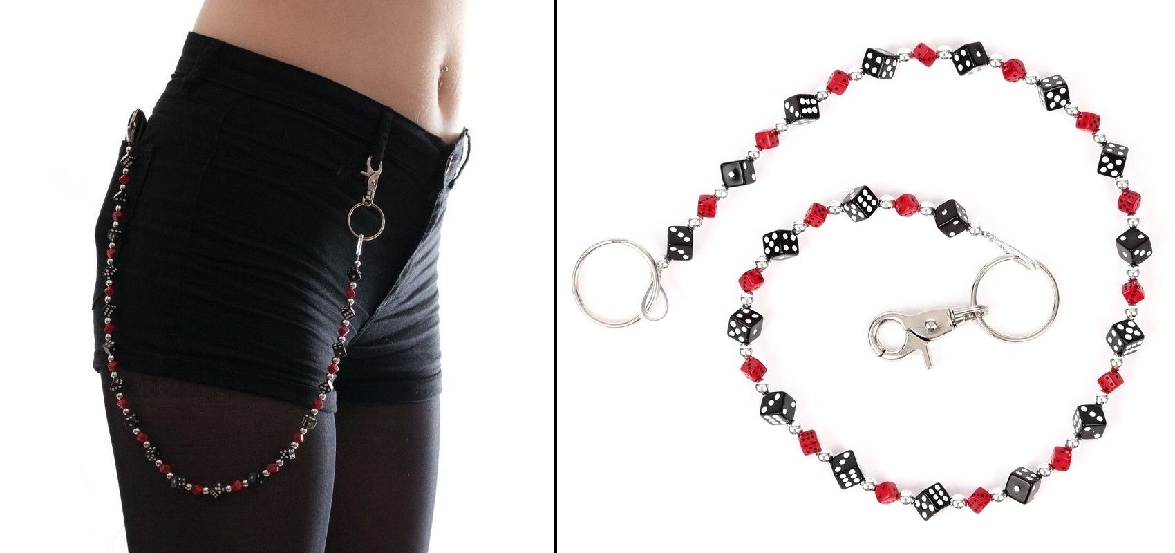 Řetěz na kalhoty s černými a červenými kostkami