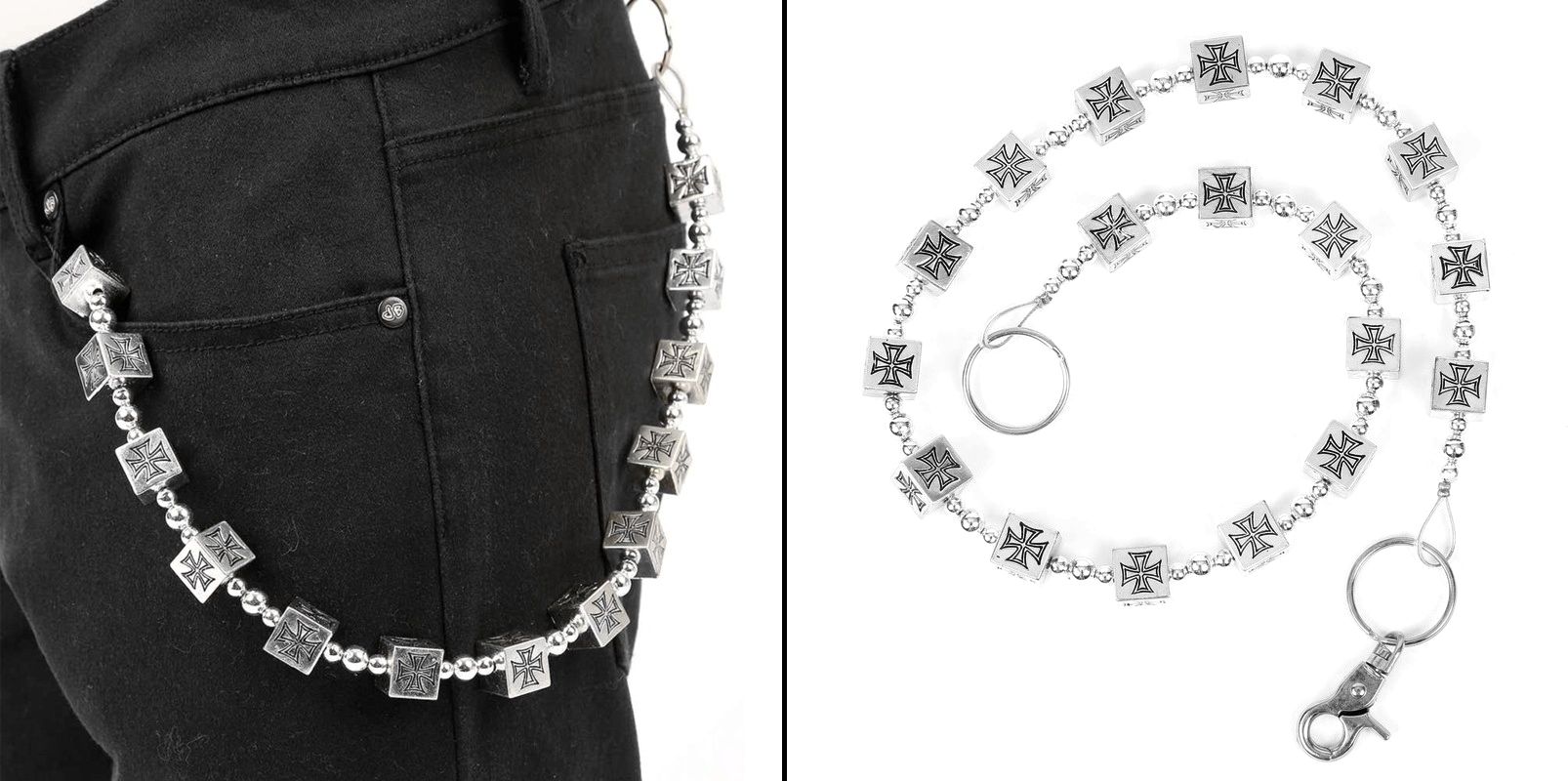 Řetěz na kalhoty s kostkami s železnými kříži