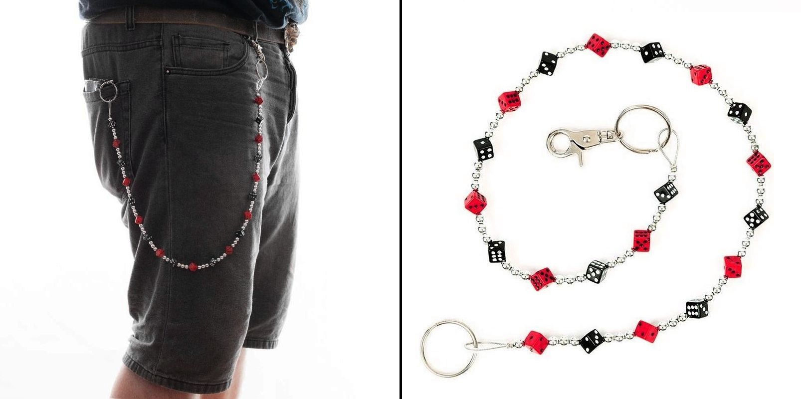 Řetěz na kalhoty s červenými a černými kostkami