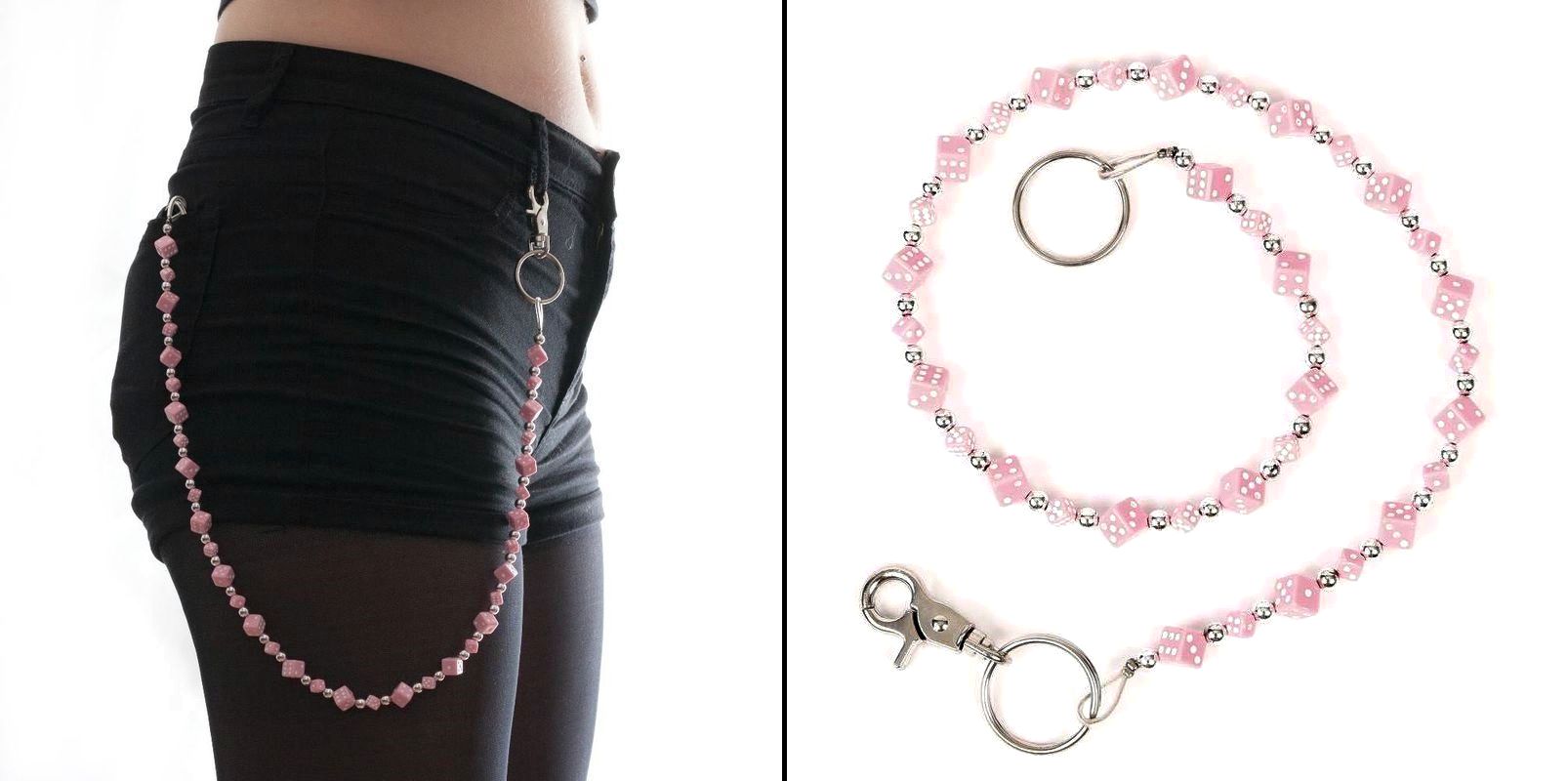 Řetěz na kalhoty s růžovými kostkami
