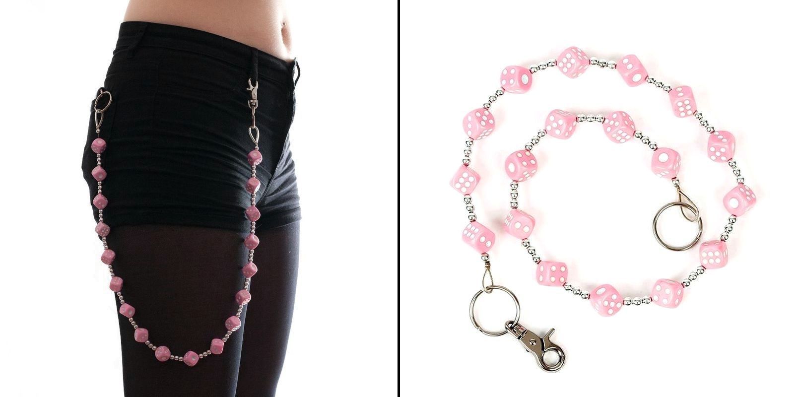 Řetěz na kalhoty s velkými růžovými kostkami