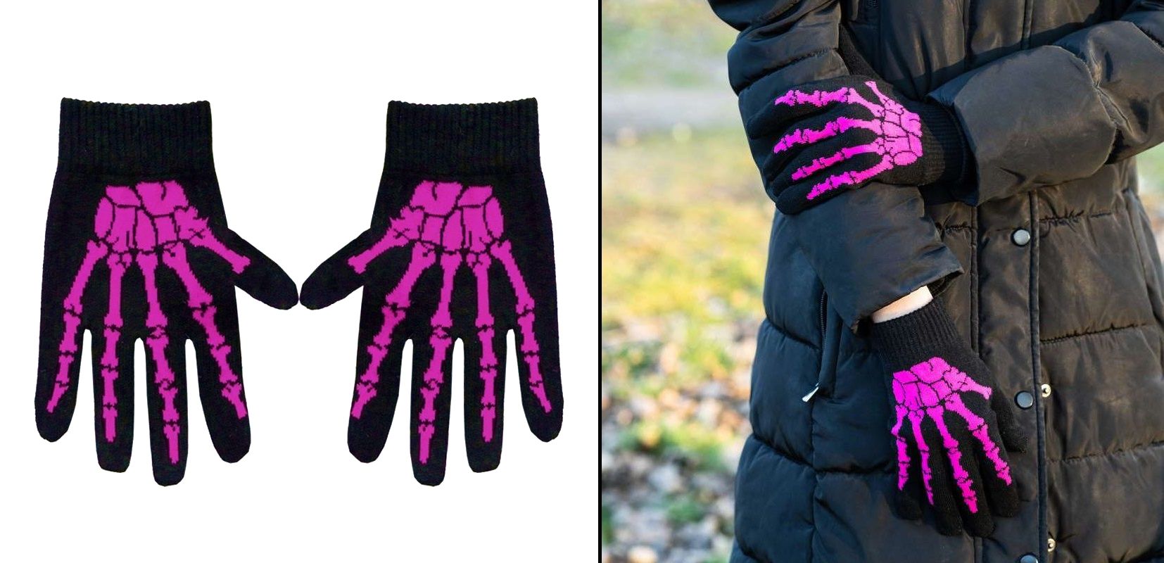 Gotické celoprsté rukavice Skeleton Pink