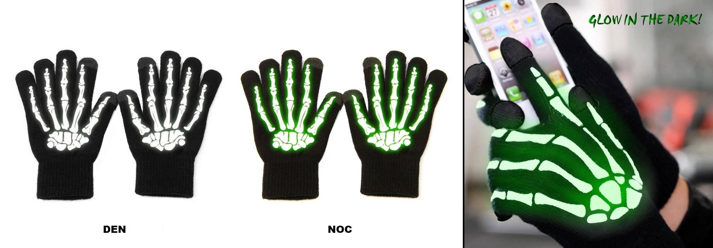 Rukavice celoprsté Skeleton svítící (touch screen)