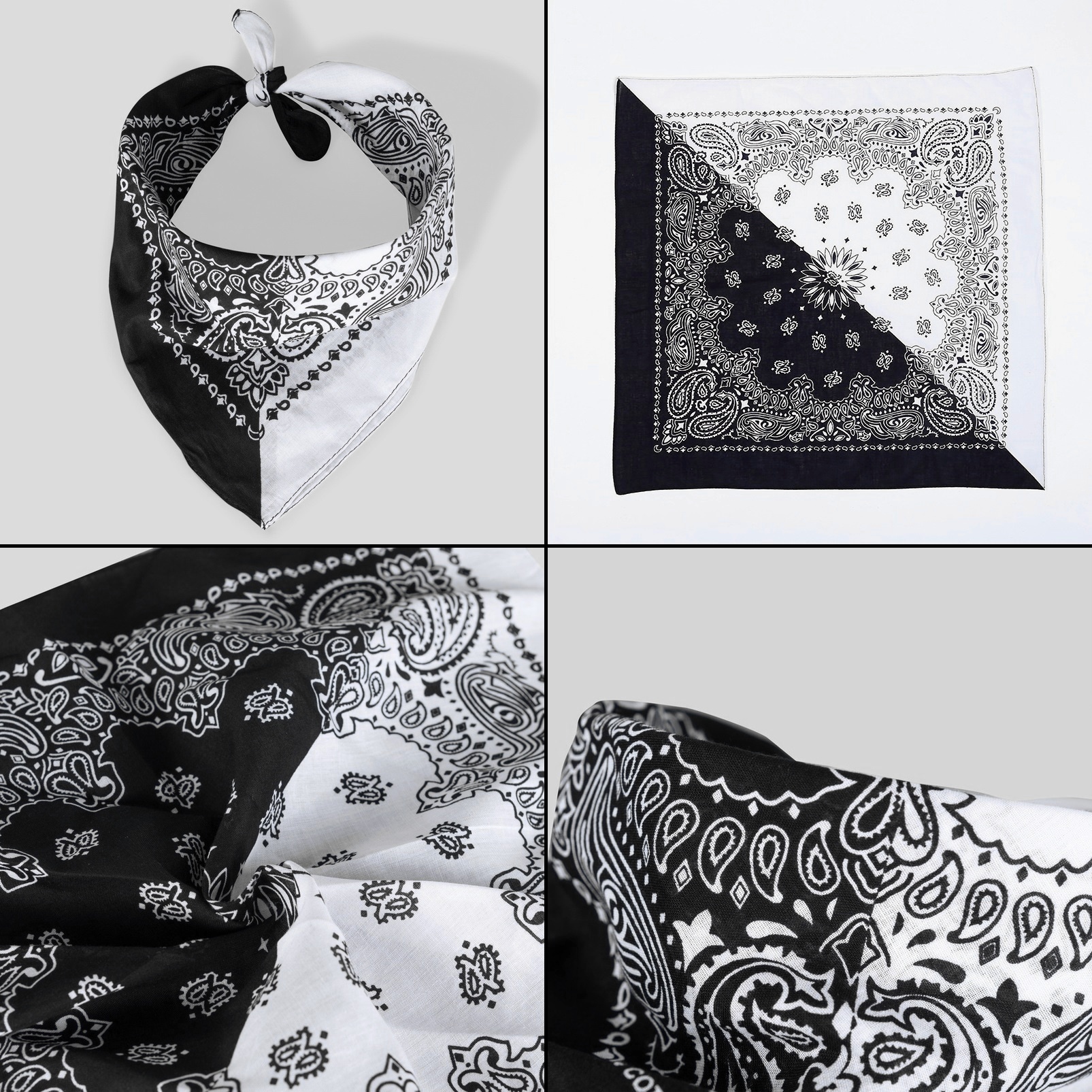 Šátek s paisley vzorem černo-bílý