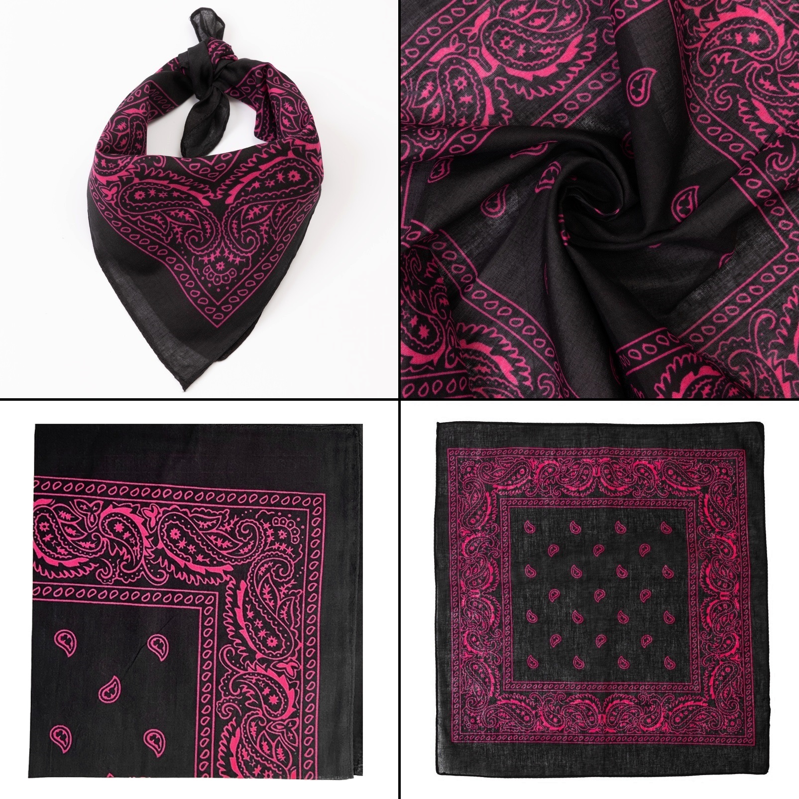 Šátek černý s růžovým paisley vzorem
