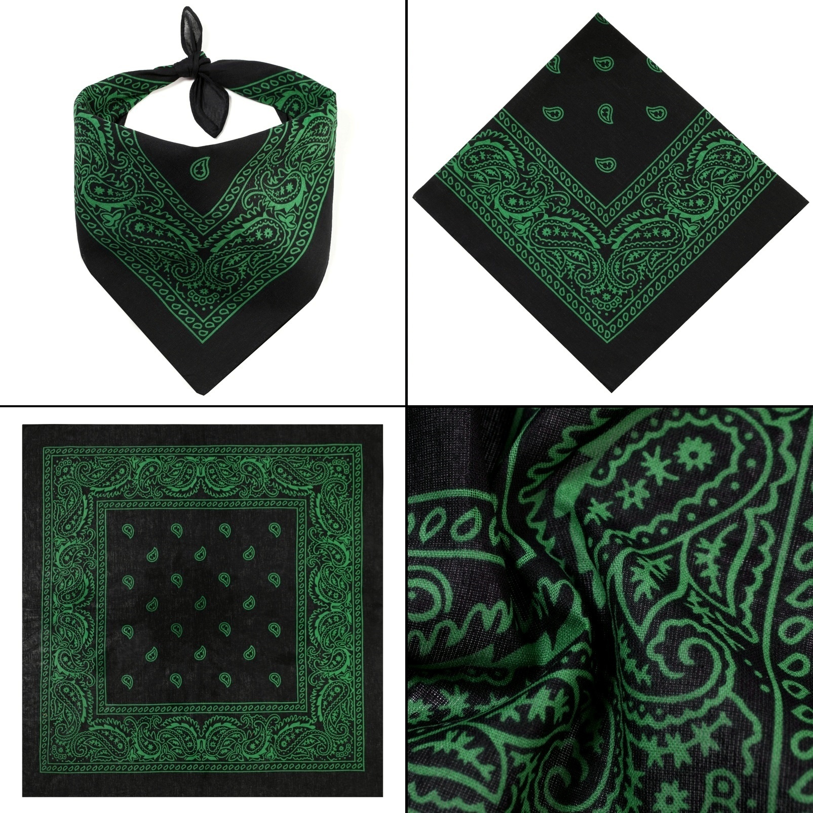 Šátek černý se zeleným paisley vzorem