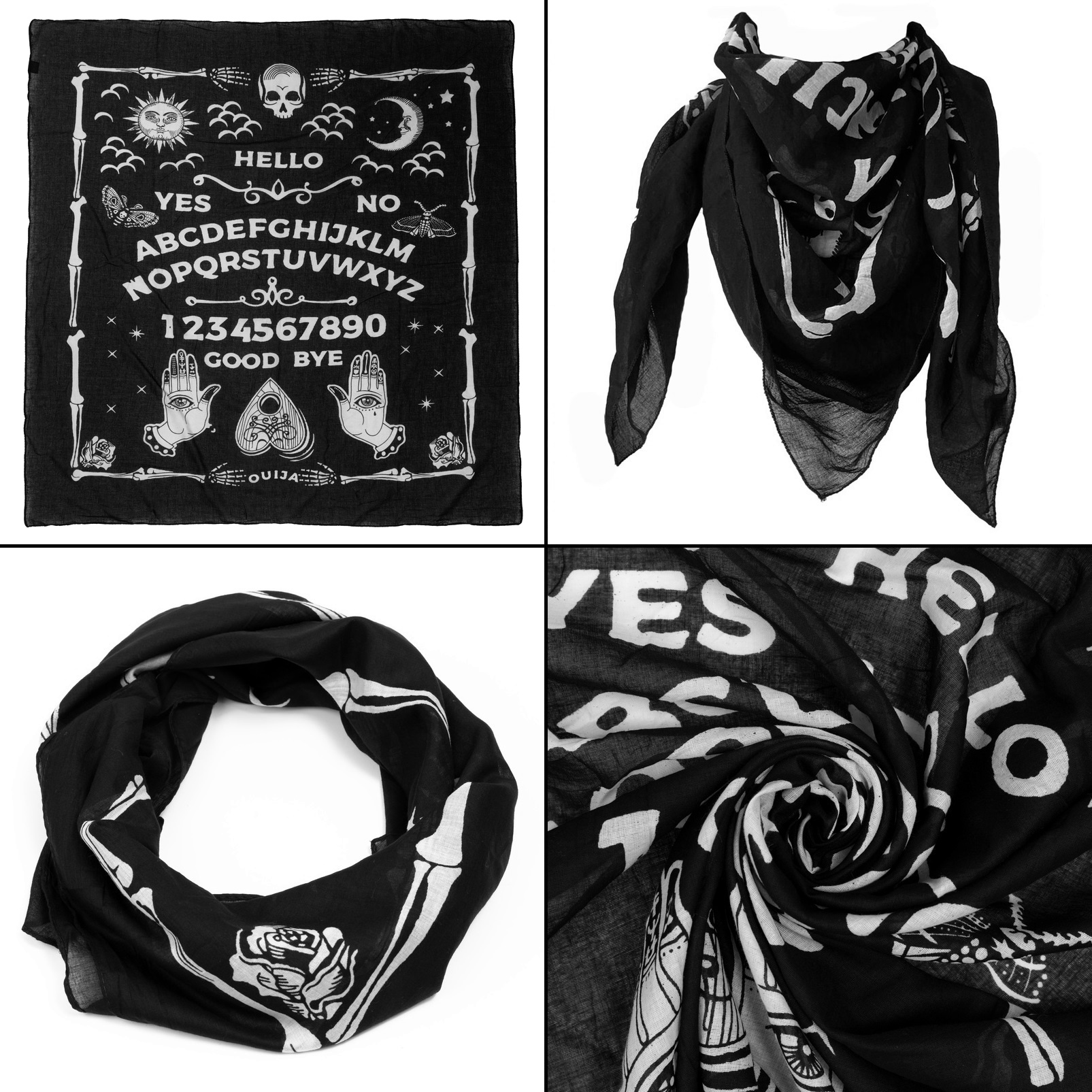 Šátek velký Ouija Spirit Board - Skeleton Hands