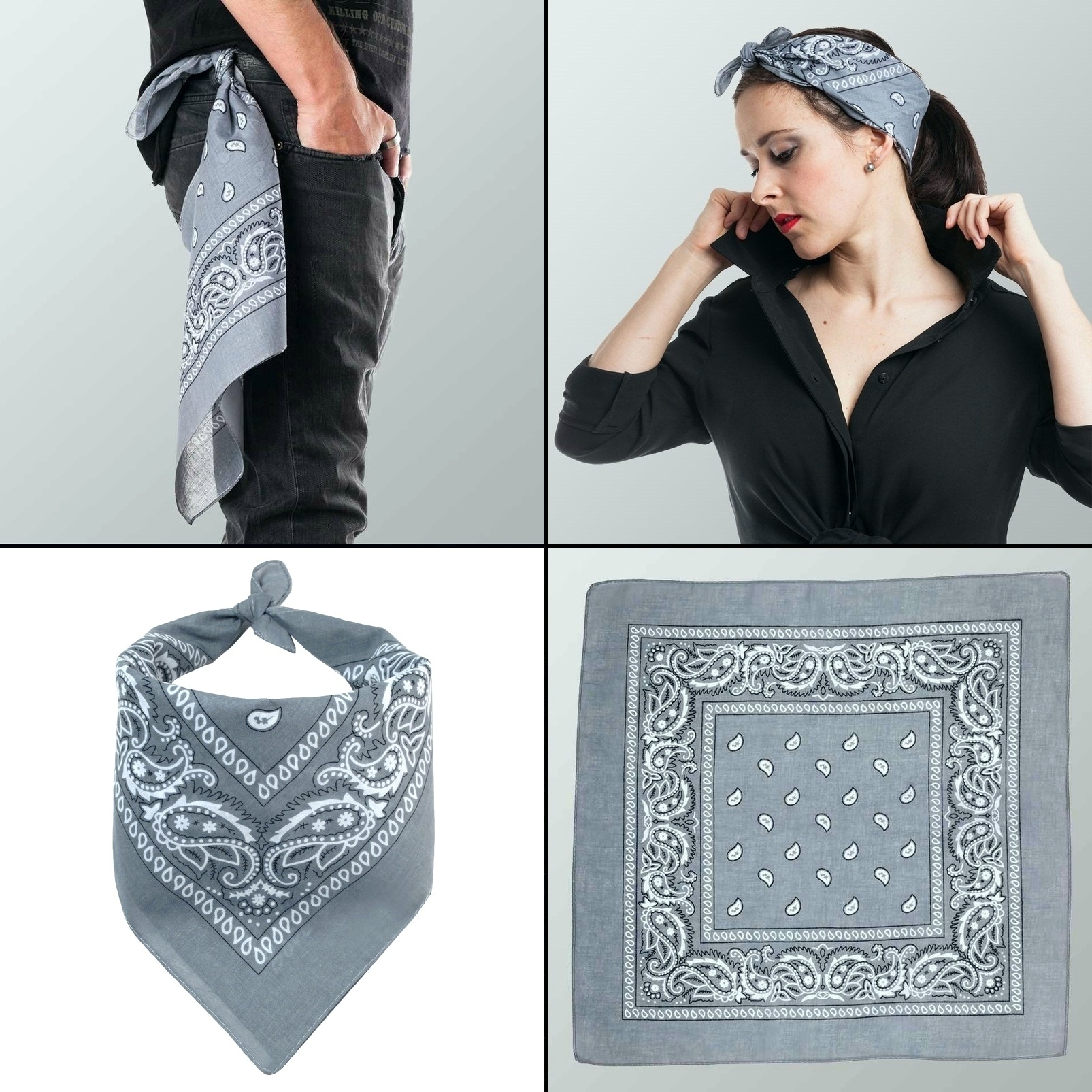 Šátek s paisley vzorem šedý