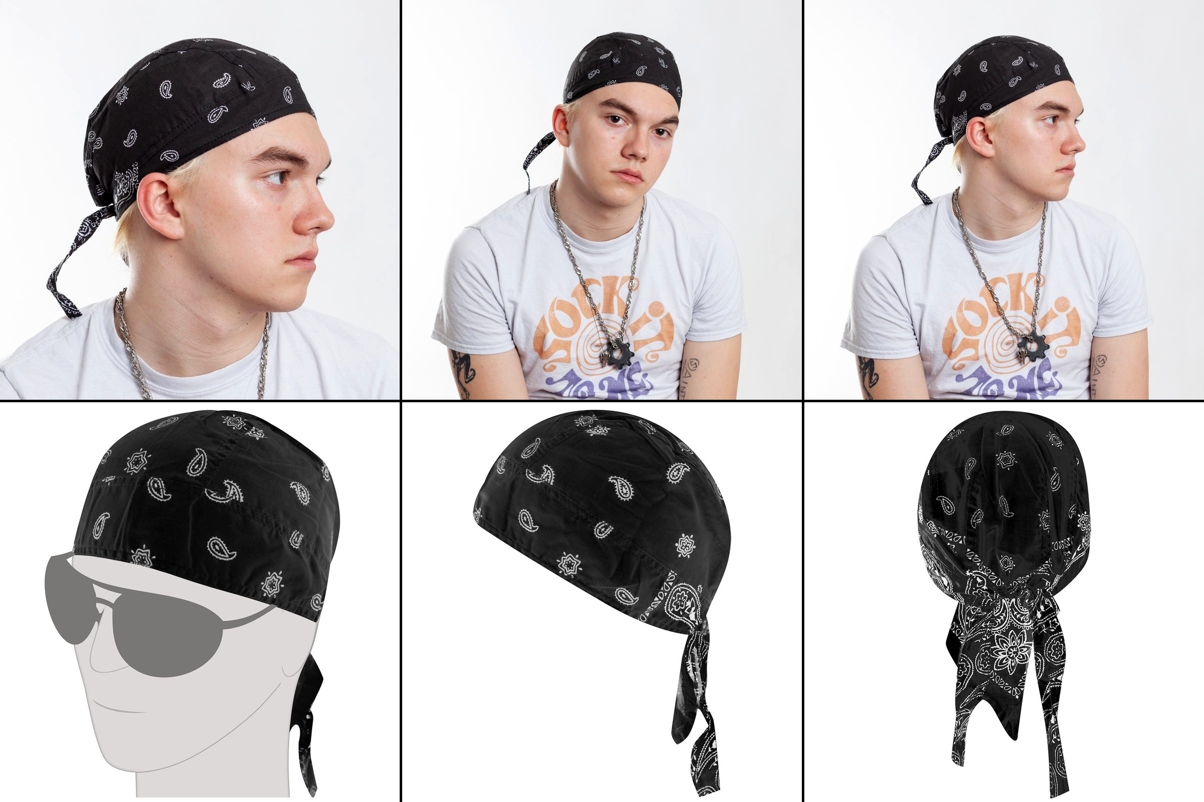 Šátek na hlavu/čepička Black Paisley