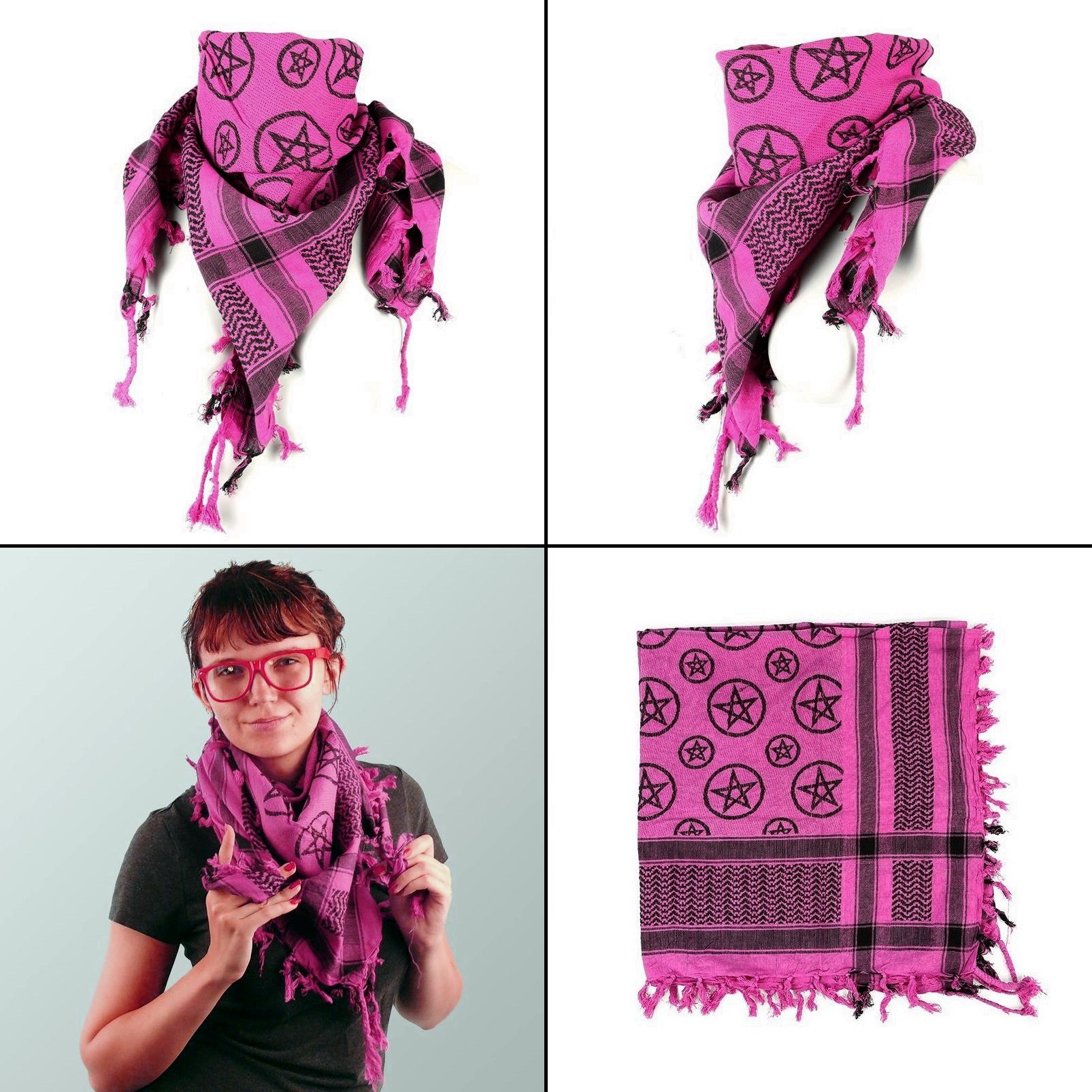 Šátek Arafat Palestina růžový s pentagramy