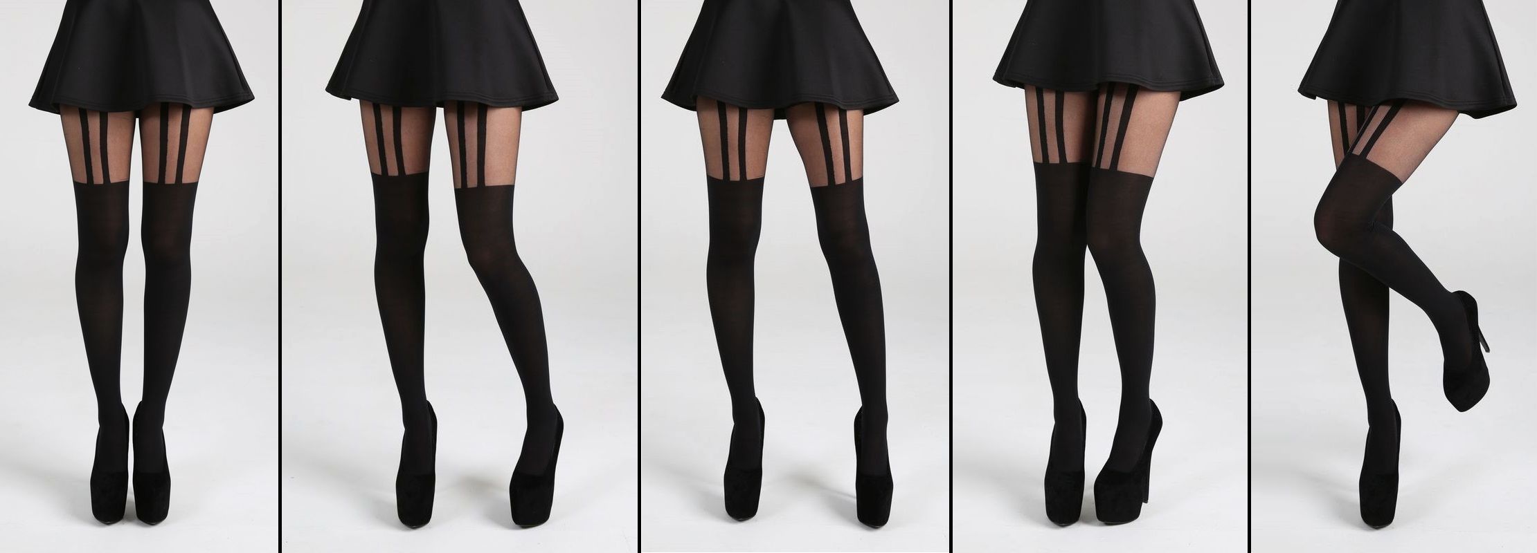 Punčocháče černé - 2 Stripe Suspender