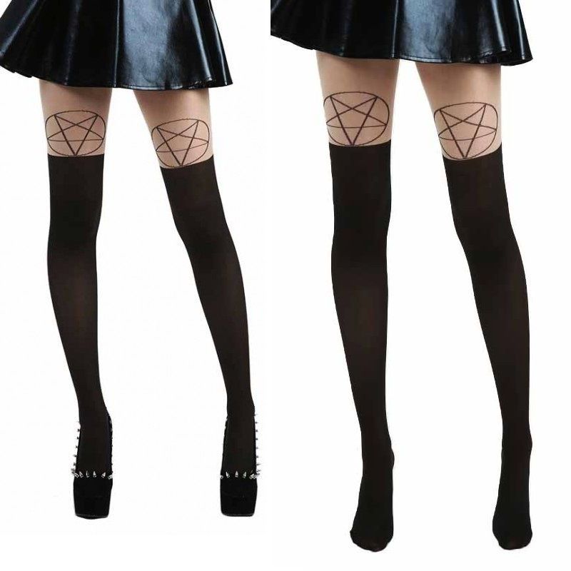 Punčocháče černé - Pentagram Over The Knee (Nude)