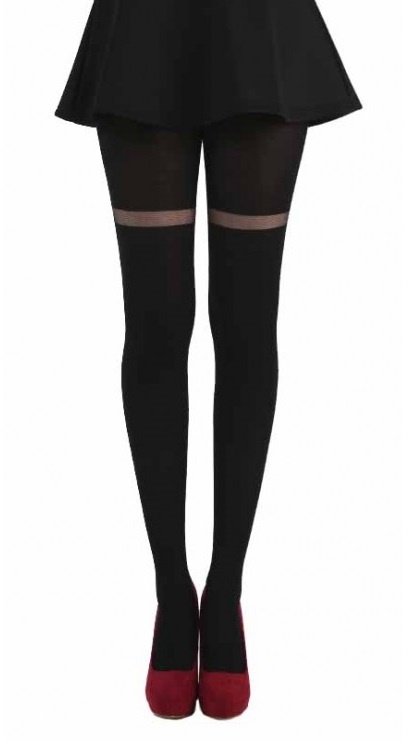 Punčocháče černé - Opaque With Sheer Stripe