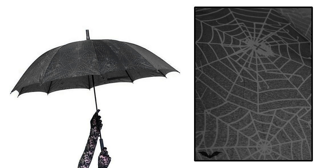 Gotický deštník černý s pavučinovým motivem