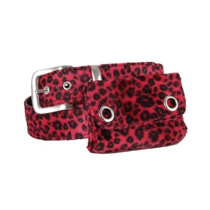 Opasek červený leopard s kapsičkou