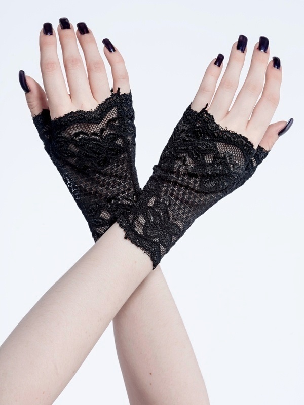 Gotické krajkové bezprsté rukavice