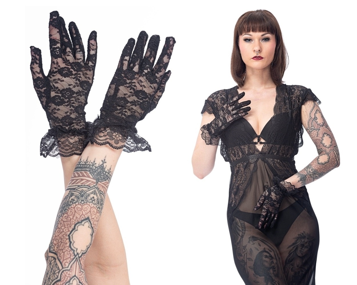Gotické krajkové celoprsté rukavice